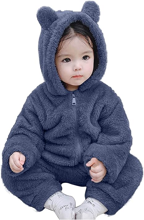 Baby Winter Fleece Jumpsuit With Hood Girls Boys Snowsuits Warm Rompers Outfits-Long-30,Body-28inci -1pcs